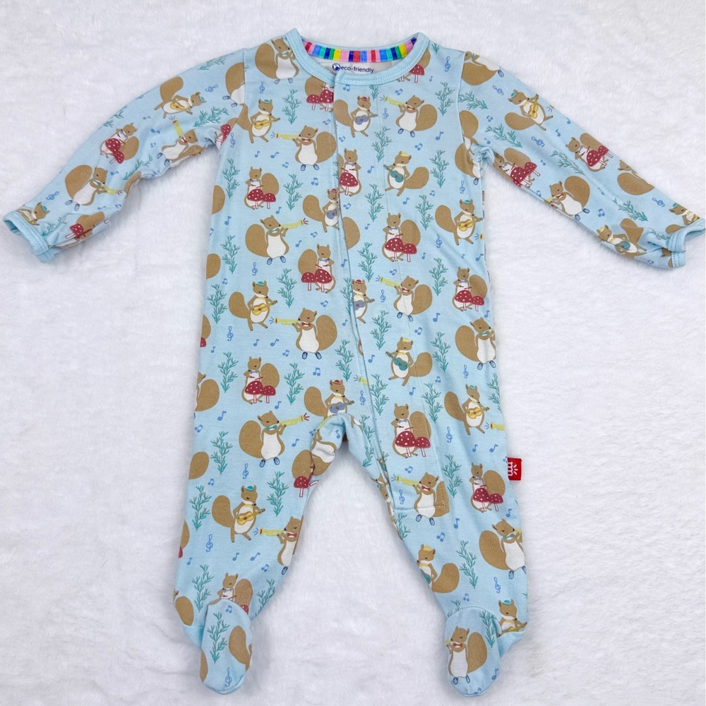 Magnetic Me Footie Sleeper Newborn Blue Squirrel Music Mushroom Modal Pajamas